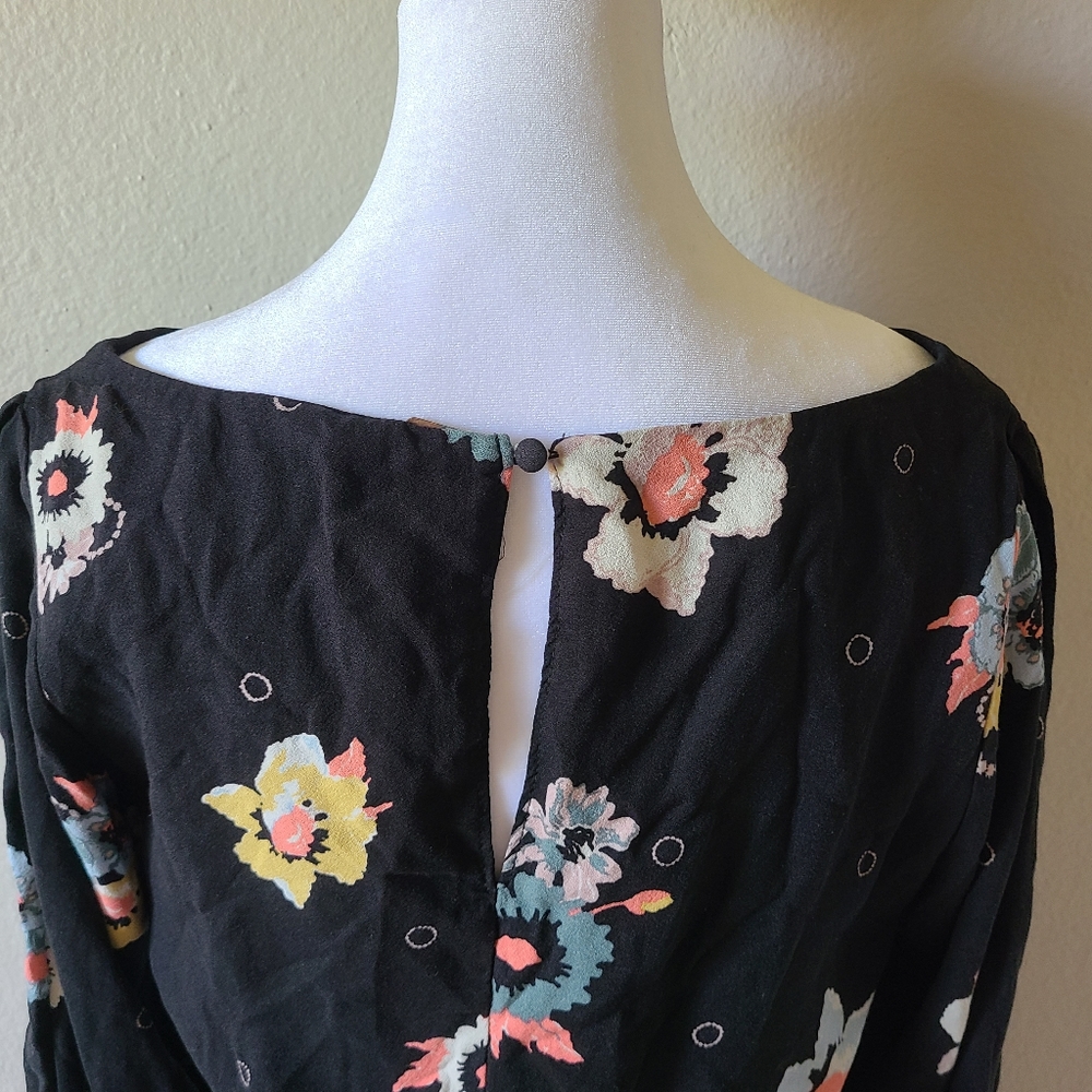 Free People Black Floral Long Sleeve Dress Size 10 - Picture 4 of 10